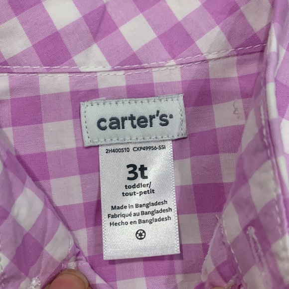 Carter’s 3T Purple/White Check Print Button Shirt - Picture 3 of 5